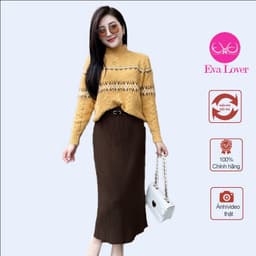 Chân váy len gân dài  chất len ép dày dặn co giãn freesize Evalover 6
