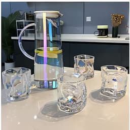 Bộ Bình Cốc Uống Nước Thuỷ Tinh Họa Tiết Xoắn Màu Xám Khói Kèm Khay Sang Trọng Độ Bên Cao 7