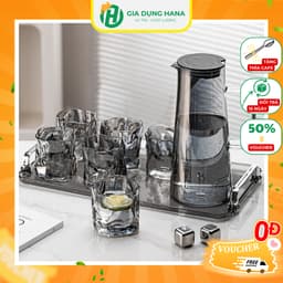 Bộ Bình Cốc Uống Nước Thuỷ Tinh Họa Tiết Xoắn Màu Xám Khói Kèm Khay Sang Trọng Độ Bên Cao 1