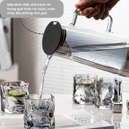 Bộ Bình Cốc Uống Nước Thuỷ Tinh Họa Tiết Xoắn Màu Xám Khói Kèm Khay Sang Trọng Độ Bên Cao 3