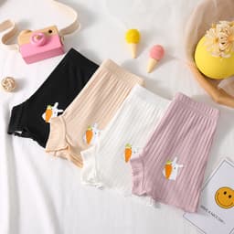 Combo 4 quần chíp đùi cotton gân tăm tre họa tiết Thỏ Cà Rốt cho bé gái, quần đùi bảo hộ thoáng mát co giãn  Cherikids 4