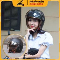 Mũ bảo hiểm 3/4 có kính chắn gió,gọn nhẹ,nón bảo hiểm ba phần tư NTMAX TRUMP  lót nâu viền đồng cao cấp cho cả nam và nữ 3