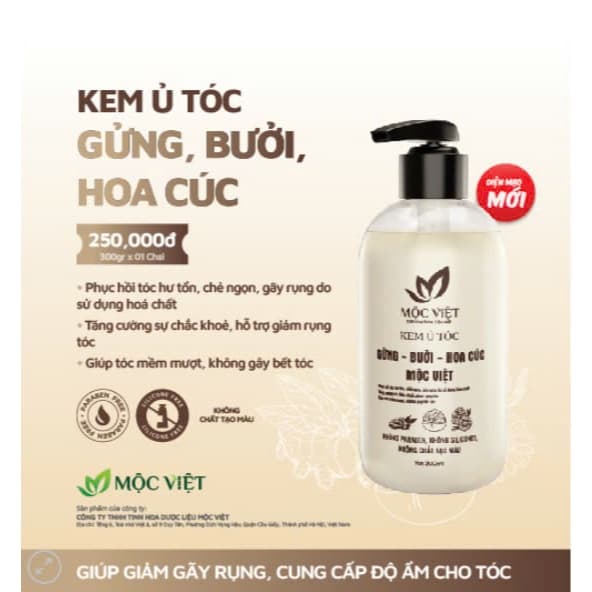 CHÍNH HÃNG Kem ủ tóc gừng- bưởi- hoa cúc Mộc Việt