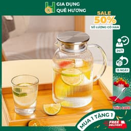 Bộ Bình Nước Thủy Tinh Chịu Nhiệt Bình Đựng Nước Kèm 6 Cốc Thủy Tinh Để Bàn Sang Trọng Dung Tích 1,6L_M119 9