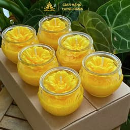 Hộp 12 Ly Nến Bơ Diệu Liên Hoa, Nhiều Màu, An Toàn, Không Khói, Nến Bơ Thực Vật Cúng Dường,Thần Tài, Dâng Lễ Cháy 24h 1