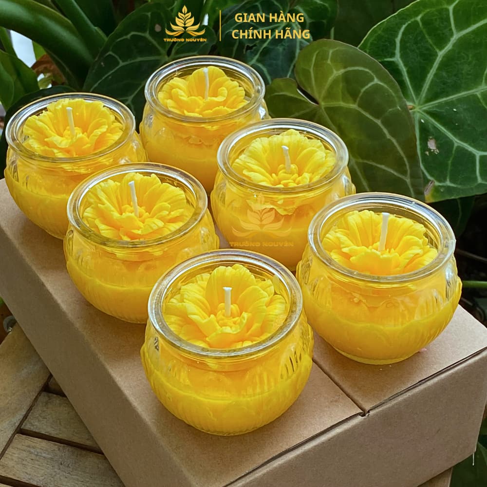 Hộp 12 Ly Nến Bơ Diệu Liên Hoa, Nhiều Màu, An Toàn, Không Khói, Nến Bơ Thực Vật Cúng Dường,Thần Tài, Dâng Lễ Cháy 24h