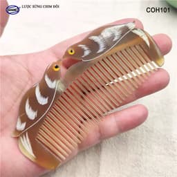Lược Sừng Chim Đôi chạm khắc tỉ mỉ (Size:S-12cm) Tỉa Khắc Một Mặt - Xưởng Minh Đức 4