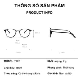 Gọng kính cận thời trang nam nữ ANDU EYEWEAR dáng tròn chất liệu nhựa dẻo siêu nhẹ siêu bền - 7122 9