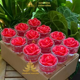 Hộp 12 Ly Nến Hoa Hồng, Nến Bơ Organic Dâng Phật Cúng Mụ Cúng Dường An Toàn Không Khói Cháy 8h 6