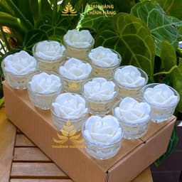 Hộp 12 Ly Nến Hoa Hồng, Nến Bơ Organic Dâng Phật Cúng Mụ Cúng Dường An Toàn Không Khói Cháy 8h 2