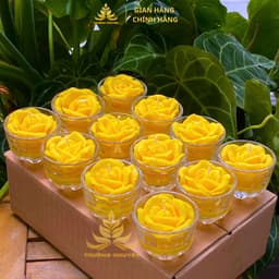 Hộp 12 Ly Nến Hoa Hồng, Nến Bơ Organic Dâng Phật Cúng Mụ Cúng Dường An Toàn Không Khói Cháy 8h 5