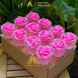 Hộp 12 Ly Nến Hoa Hồng, Nến Bơ Organic Dâng Phật Cúng Mụ Cúng Dường An Toàn Không Khói Cháy 8h 3