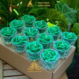 Hộp 12 Ly Nến Hoa Hồng, Nến Bơ Organic Dâng Phật Cúng Mụ Cúng Dường An Toàn Không Khói Cháy 8h 7