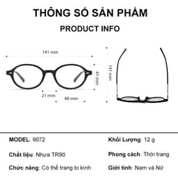 Gọng kính cận thời trang nữ ANDU EYEWEAR dáng tròn dẹp phong cách 2YK chất liệu nhựa 9