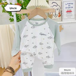 Đồ bộ dài tay UNCHI peptit bé trai bé gái tay pha màu họa tiết mới 2022 6