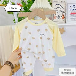 Đồ bộ dài tay UNCHI peptit bé trai bé gái tay pha màu họa tiết mới 2022 7
