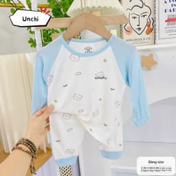 Đồ bộ dài tay UNCHI peptit bé trai bé gái tay pha màu họa tiết mới 2022 8