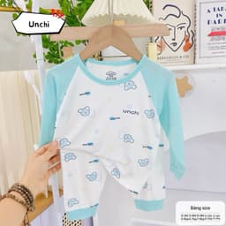 Đồ bộ dài tay UNCHI peptit bé trai bé gái tay pha màu họa tiết mới 2022 5