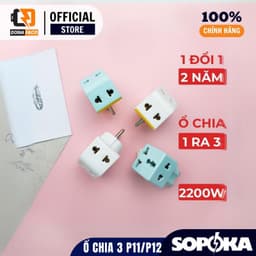 [1 Đổi 1] Đầu Nối Chia Điện 3 Cửa Sopoka P11, Ổ Cắm Chia 3 Chạc Chịu Tải 2200W - Chính Hãng 3