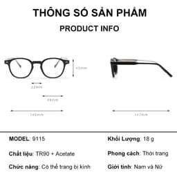 Gọng kính cận thời trang nam nữ  NARO EYEWEAR đáng vuông KUBO chất liệu nhựa cốt kim loại - 91AD15 9