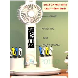 Đèn học chống cận để bàn Apollo, 2 thanh LED pin tích điện 10.000mAh, có đồng hồ quạt & đựng bút 3