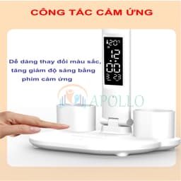 Đèn học chống cận để bàn Apollo, 2 thanh LED pin tích điện 10.000mAh, có đồng hồ quạt & đựng bút 4