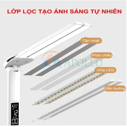 Đèn học chống cận để bàn Apollo, 2 thanh LED pin tích điện 10.000mAh, có đồng hồ quạt & đựng bút 5