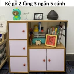 Kệ Gỗ 2 Tầng 3 Ngăn 5 Cánh và Kệ Lò Vi Sóng 2 Tầng 3 Ngăn Có Tủ (1 cửa) 1