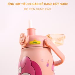 Bình Giữ Nhiệt Inox 304 Có Quai Xách Có Ống Hút Họa Tiết Dễ Thương Tặng Kèm Chổi Cọ Vệ Sinh - M181 4