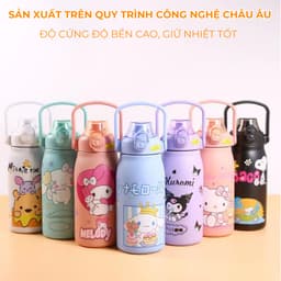 Bình Giữ Nhiệt Inox 304 Có Quai Xách Có Ống Hút Họa Tiết Dễ Thương Tặng Kèm Chổi Cọ Vệ Sinh - M181 2