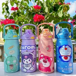 Bình Giữ Nhiệt Inox 304 Có Quai Xách Có Ống Hút Họa Tiết Dễ Thương Tặng Kèm Chổi Cọ Vệ Sinh - M181 7