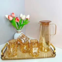 Bộ Bình Cốc Uống Nước Thuỷ Tinh Họa Tiết Xoắn Màu Xám Khói Kèm Khay Sang Trọng Độ Bên Cao 6