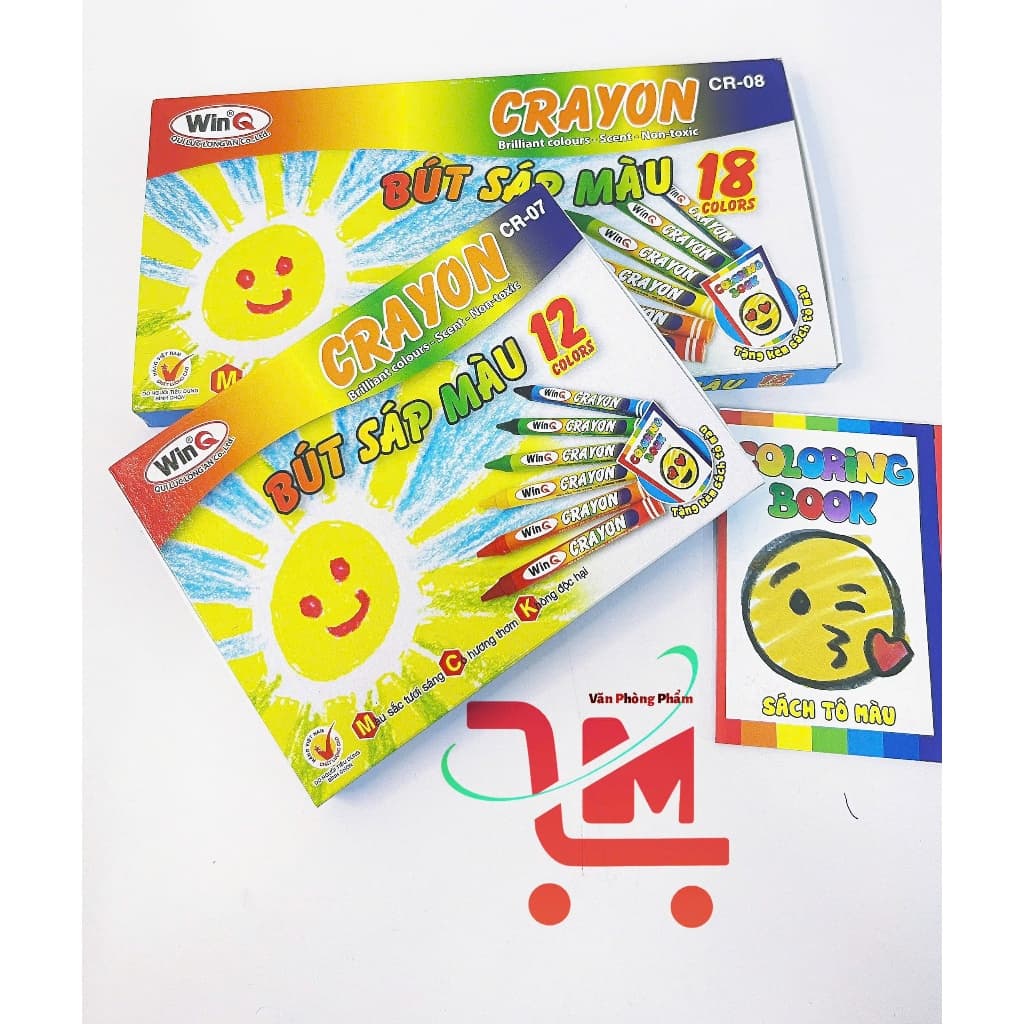 Hộp 12/18 Bút Sáp Màu WINQ CRAYON Màu Sắc Tươi Sáng, Màu Mểm, Mịn, Chất Lượng/Bút Màu Sáp Dành Cho Học Sinh Tiều Học.