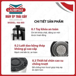 Máy Ép Trái Cây Công Suất Lớn-Máy Ép Trái Cây Công Nghiệp LADOMAX HA-969 BH 24 Tháng 2