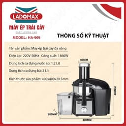 Máy Ép Trái Cây Công Suất Lớn-Máy Ép Trái Cây Công Nghiệp LADOMAX HA-969 BH 24 Tháng 4