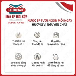 Máy Ép Trái Cây Công Suất Lớn-Máy Ép Trái Cây Công Nghiệp LADOMAX HA-969 BH 24 Tháng 5