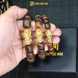 Vòng tay gỗ Bách xanh chìm nước kiểu Lu Thống mix Tỳ hưu đồng đúc - Vòng gỗ thơm cho Nam và Nữ | TMB 7