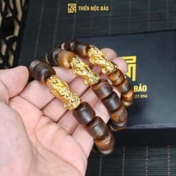 Vòng tay gỗ Bách xanh chìm nước kiểu Lu Thống mix Tỳ hưu đồng đúc - Vòng gỗ thơm cho Nam và Nữ | TMB 9
