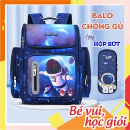 [TẶNG HỘP BÚT] Balo chống gù, cặp chống nước, ba lô học sinh cấp 1 cấp 2 hình phi hành gia ngân hà 1
