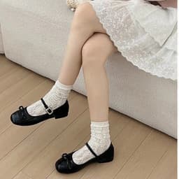 Giày bệt nơ mũi vuông dây ngang khoá vuông vàng 4