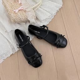 Giày bệt nơ mũi vuông dây ngang khoá vuông vàng 6