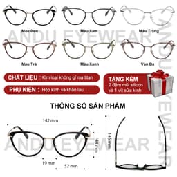 Gọng kính cận thời trang nữ ANDU EYEWEAR dáng mắt mèo chống tia UV chất liệu kim loại cao cấp 1022 9