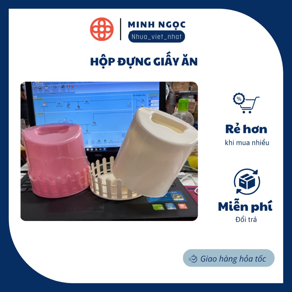 Hộp đựng giấy ăn, khăn giấy tròn nhựa Gia Long tiện lợi (MS: 9001) Đựng Giấy để Bàn Ăn,nhà hàng- Nhựa Việt Nhật