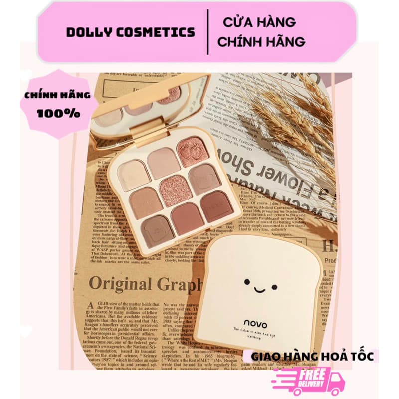 Bảng Phấn Mắt Novo 9 Ô Hình Bánh Mì Cute, Chất Phấn Mịn Lì, Ánh Nhũ Lấp Lánh Tạo Hiệu Ứng Đôi Mắt To Tròn, Thu Hút