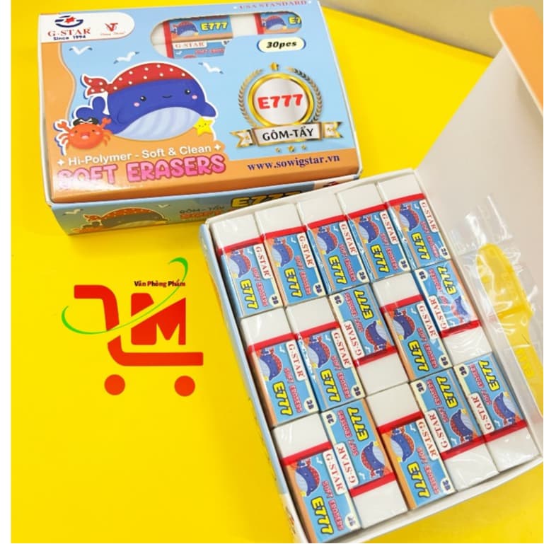 Hộp 30 Cục Gôm Tẩy Bút Chì Gstar / G-Star E-777 / E 777 MÀU TRẮNG, Tẩy Sạch, Bọc Ni Lông Bên Ngoài - Chính Hãng