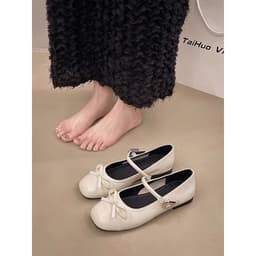 Giày bệt nơ mũi vuông dây ngang khoá vuông vàng 8
