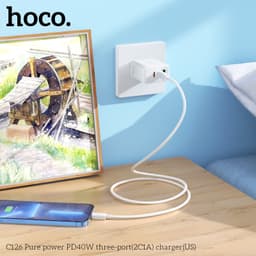 Cốc sạc nhanh 40W Hoco C126 (2USB + 1 Type-c) và 20W Hoco C104A 3