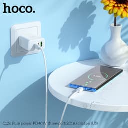 Cốc sạc nhanh 40W Hoco C126 (2USB + 1 Type-c) và 20W Hoco C104A 4