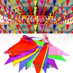 Cờ dây tam giác 10m, cờ đuôi nheo treo trang trí chất liệu vải phi bóng 6
