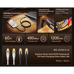Cáp sạc nhanh 60W Remax RC-C170 (2 đầu Type-c) và 60W Hoco X94 dài 1M 2 đầu Type-c 3
